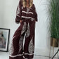 Zweiteiler mit Ethno-Print für Damen: Weit geschnittene Bluse & Hose mit weitem Bein