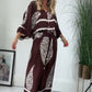 Zweiteiler mit Ethno-Print für Damen: Weit geschnittene Bluse & Hose mit weitem Bein