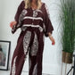 Zweiteiler mit Ethno-Print für Damen: Weit geschnittene Bluse & Hose mit weitem Bein