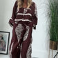 Zweiteiler mit Ethno-Print für Damen: Weit geschnittene Bluse & Hose mit weitem Bein