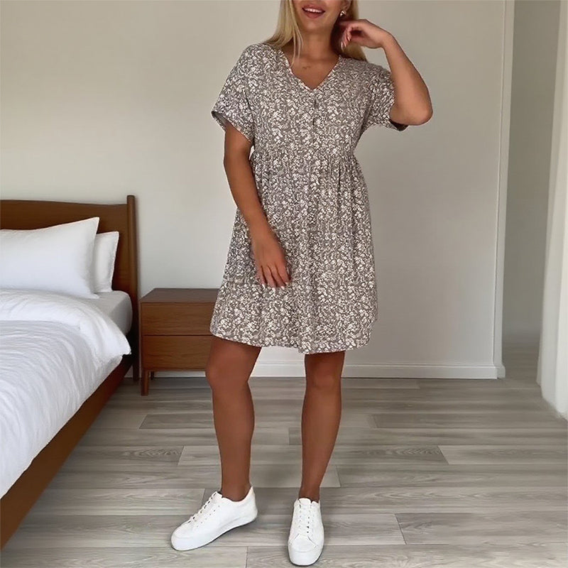 🔥Lässiges Damenkleid mit V-Ausschnitt und kurzen Ärmeln🔥