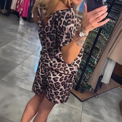Set mit Leopardenmuster aus Off-Shoulder-Top und Shorts