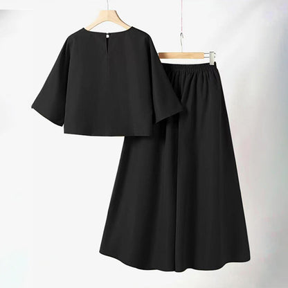 Lässiges 2-teiliges Damen-Set aus T-Shirt mit Rundhalsausschnitt und 3/4-Ärmeln und lockerer Hose