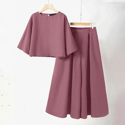 Lässiges 2-teiliges Damen-Set aus T-Shirt mit Rundhalsausschnitt und 3/4-Ärmeln und lockerer Hose