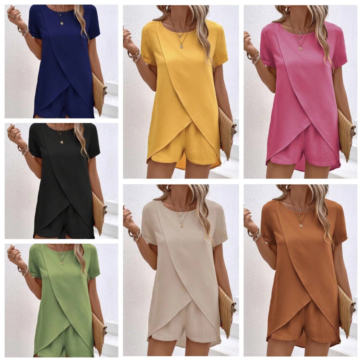 Damen Zweiteiler – asymmetrisches Oberteil & Shorts – einfarbig, luftig & vielseitig – ideal für Sommer, Strand & Alltag