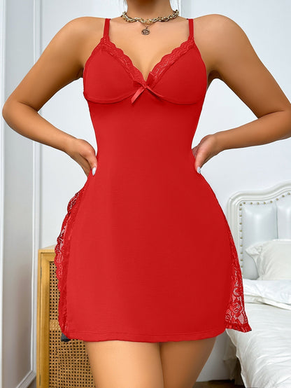 ⏳Begrenzte Zeit 50% Rabatt💥Mit Spitze besetzte Schlitzausschnitt-Bow-Sexy-Kleid
