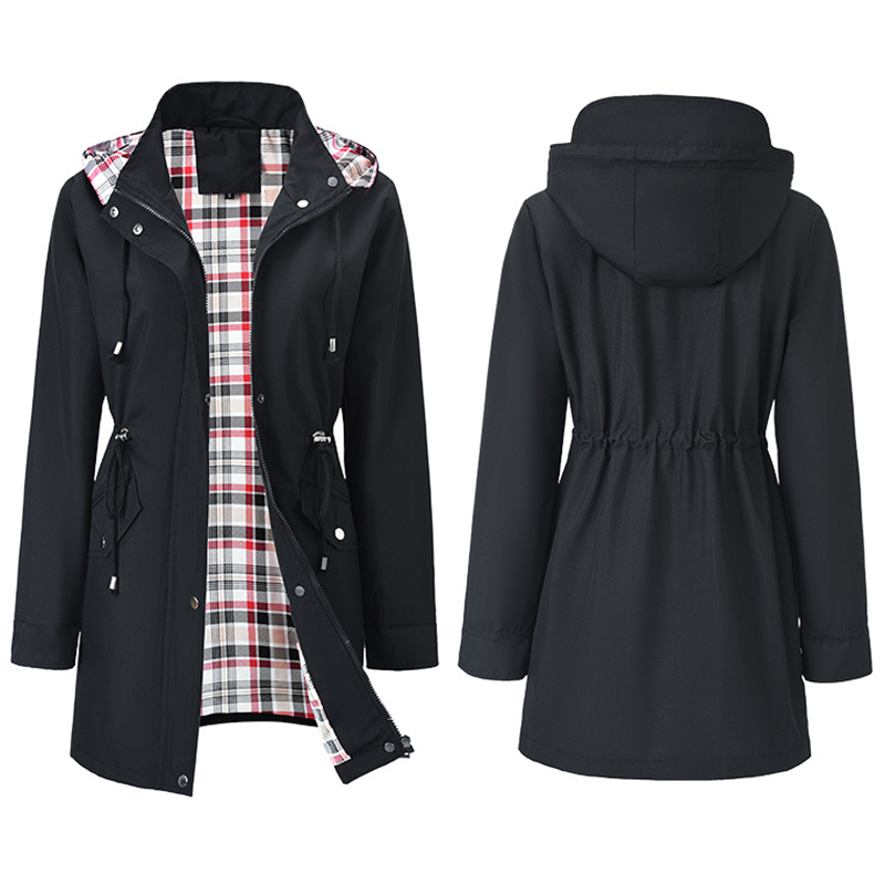 Damen Trenchcoat Neu – Wasserabweisende Übergangsjacke mit Kariertem Innenfutter, Elegante Herbstjacke