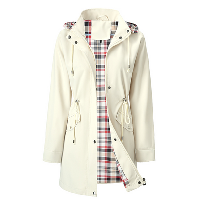 Damen Trenchcoat Neu – Wasserabweisende Übergangsjacke mit Kariertem Innenfutter, Elegante Herbstjacke