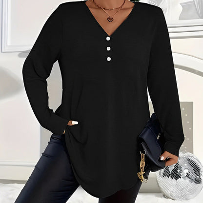 Kurzarm-Shirt für Damen mit Knopfleiste und V-Ausschnitt