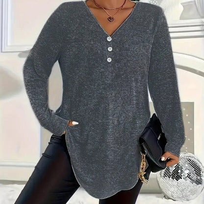 Kurzarm-Shirt für Damen mit Knopfleiste und V-Ausschnitt