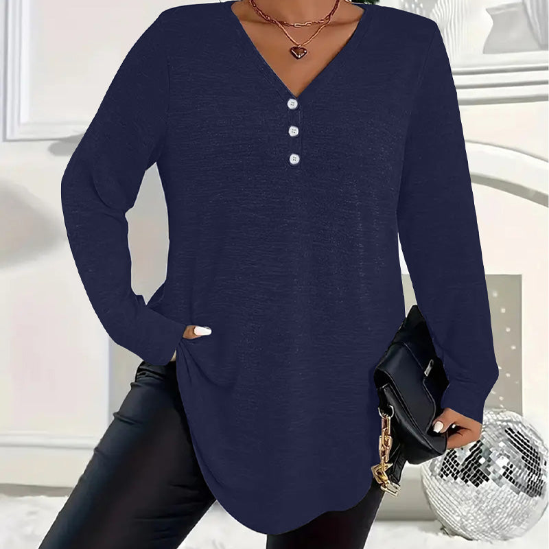 Kurzarm-Shirt für Damen mit Knopfleiste und V-Ausschnitt