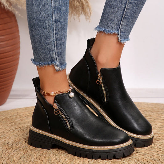 🔥Modische schwarze Stiefeletten aus PU-Leder für Damen