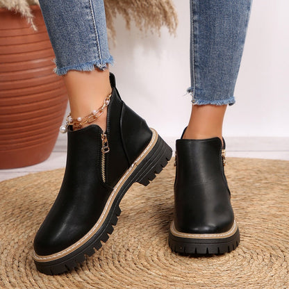 🔥Modische schwarze Stiefeletten aus PU-Leder für Damen