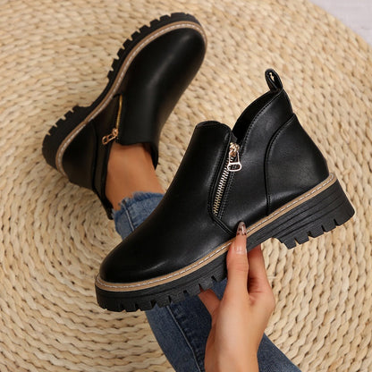 🔥Modische schwarze Stiefeletten aus PU-Leder für Damen