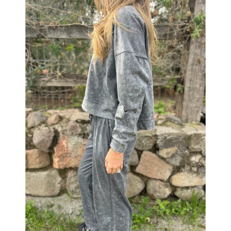 Set mit Vintage-Waschung – Cropped Hoodie und Hose