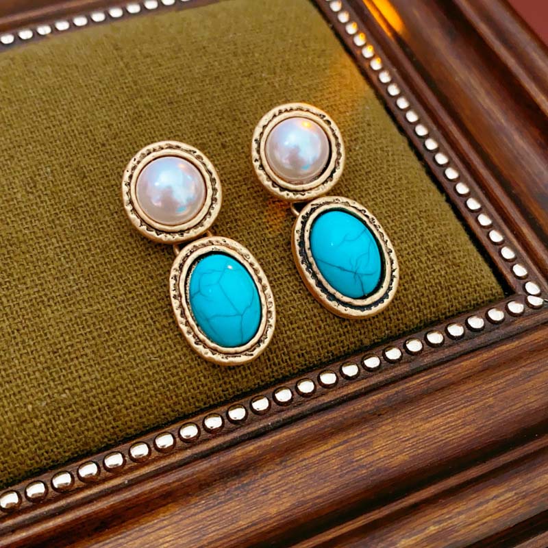 Retro-Stiftöhrringe und Halskette-Set für Damen