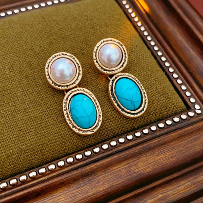 Retro-Stiftöhrringe und Halskette-Set für Damen