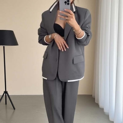 🍁🔥Begrenztes Angebot: Herbstneuheiten heute 50% reduziert! Damen-Zweiteiler: Blazer mit langen Ärmeln & Hose mit weitem Bein