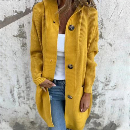 Damen Strickjacke mit Kapuze und Knopfleiste