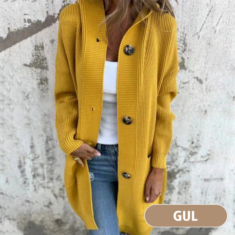 Damen Strickjacke mit Kapuze und Knopfleiste