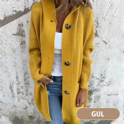 Damen Strickjacke mit Kapuze und Knopfleiste
