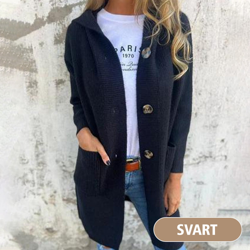 Damen Strickjacke mit Kapuze und Knopfleiste