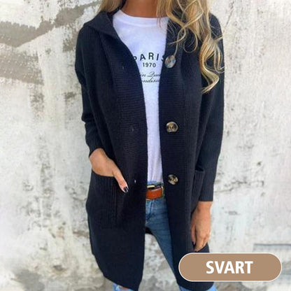 Damen Strickjacke mit Kapuze und Knopfleiste