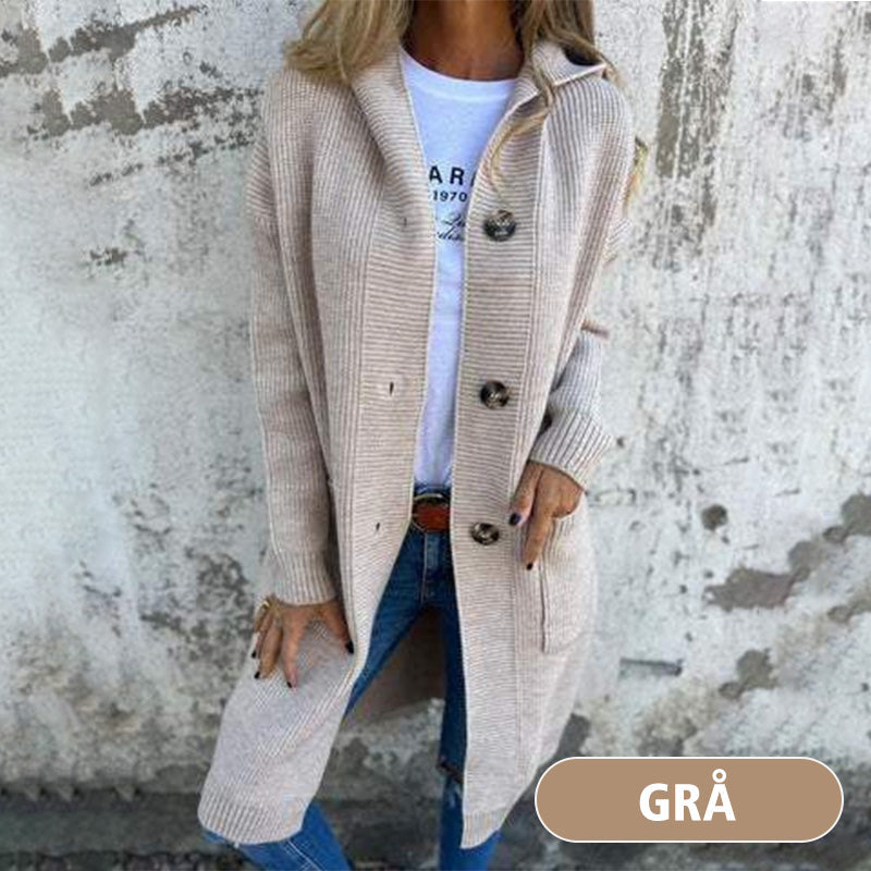 Damen Strickjacke mit Kapuze und Knopfleiste
