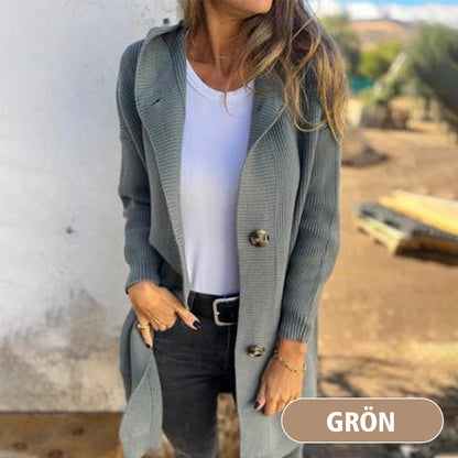 Damen Strickjacke mit Kapuze und Knopfleiste