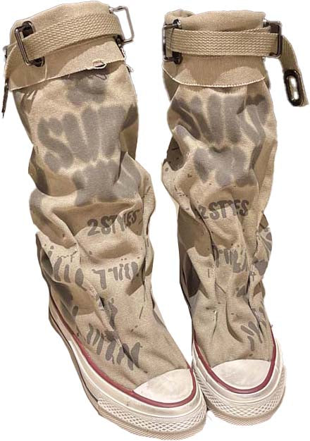 Flache Retro-Stiefel aus Canvas mit mittlerem Schaft für Damen