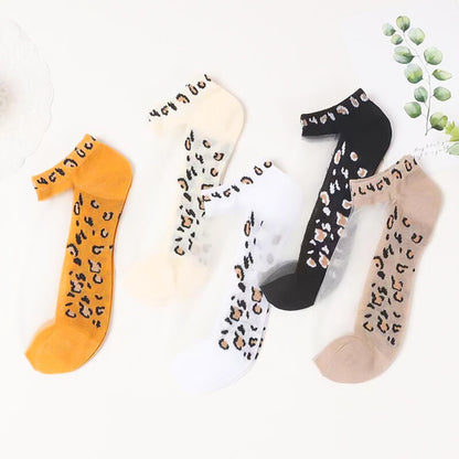 Ultradünne Mesh-Socken mit Leopardenmuster