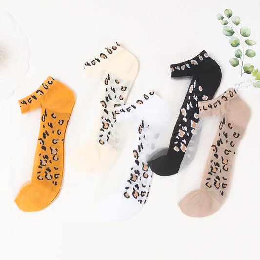 Ultradünne Mesh-Socken mit Leopardenmuster