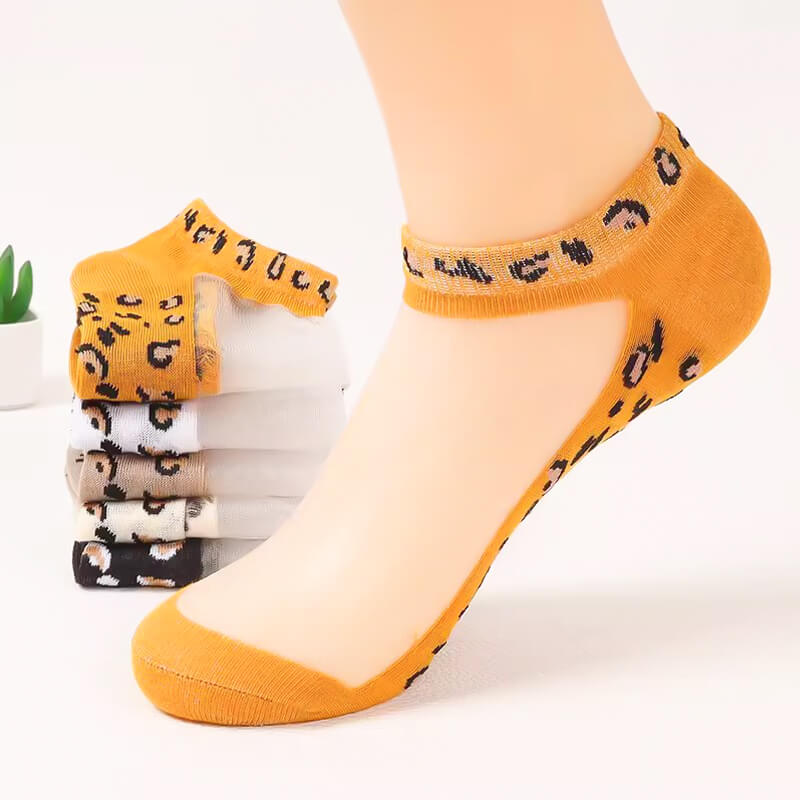 Ultradünne Mesh-Socken mit Leopardenmuster