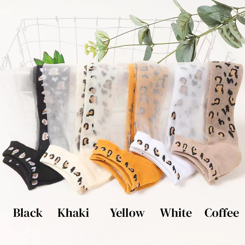 Ultradünne Mesh-Socken mit Leopardenmuster