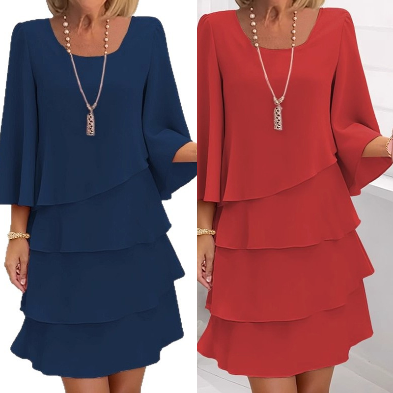 👗✨ Damen Kleid mit Rundhalsausschnitt – Locker & Figurbetont, Elegantes Design
