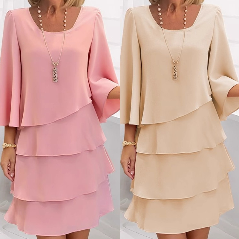 👗✨ Damen Kleid mit Rundhalsausschnitt – Locker & Figurbetont, Elegantes Design