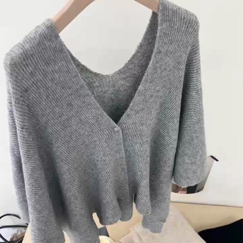 ✨ Damen Elegante Strick-Cardigan-Cape · Warme Modische Strickjacke mit Cape-Design