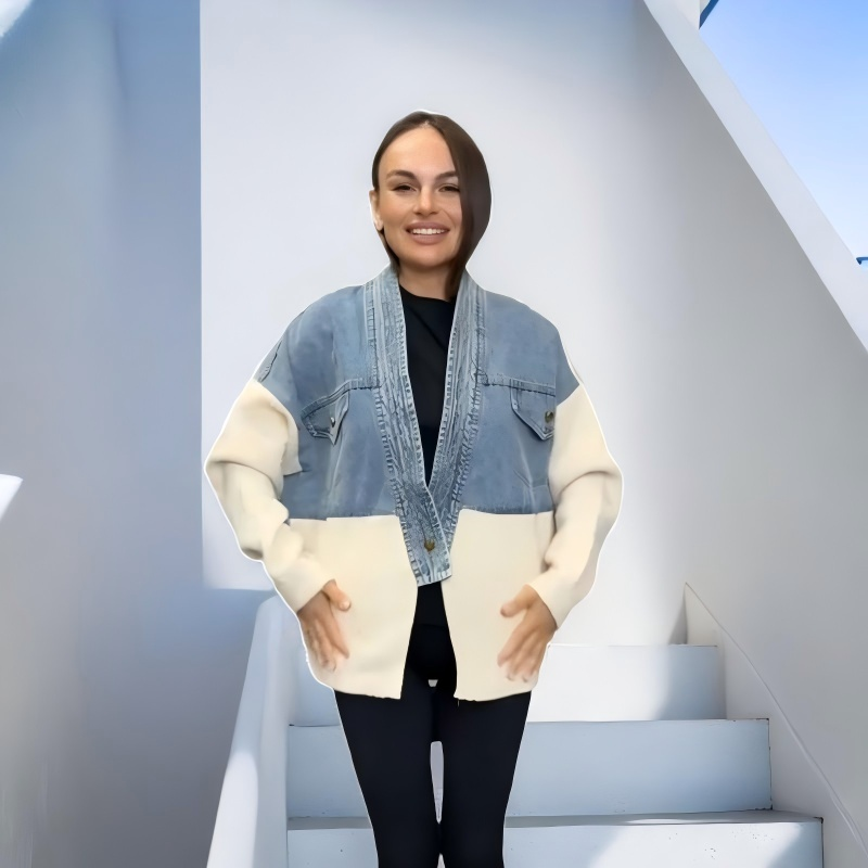 Stylische Frauen-Jacke mit Patchwork-Design und langen Ärmeln