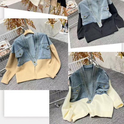 Stylische Frauen-Jacke mit Patchwork-Design und langen Ärmeln
