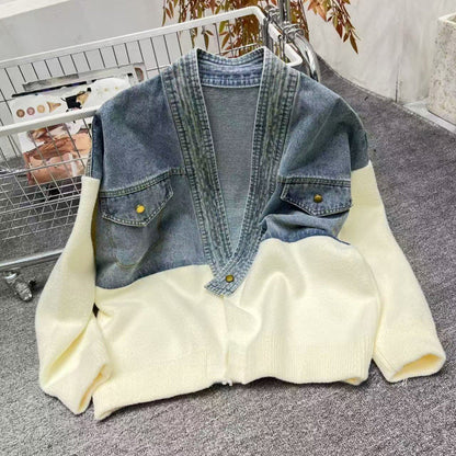 Stylische Frauen-Jacke mit Patchwork-Design und langen Ärmeln