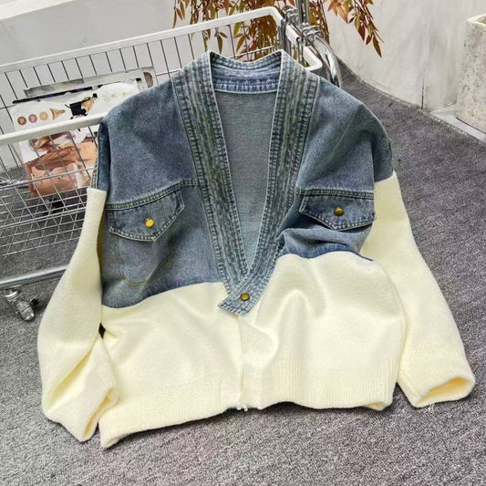 Stylische Frauen-Jacke mit Patchwork-Design und langen Ärmeln