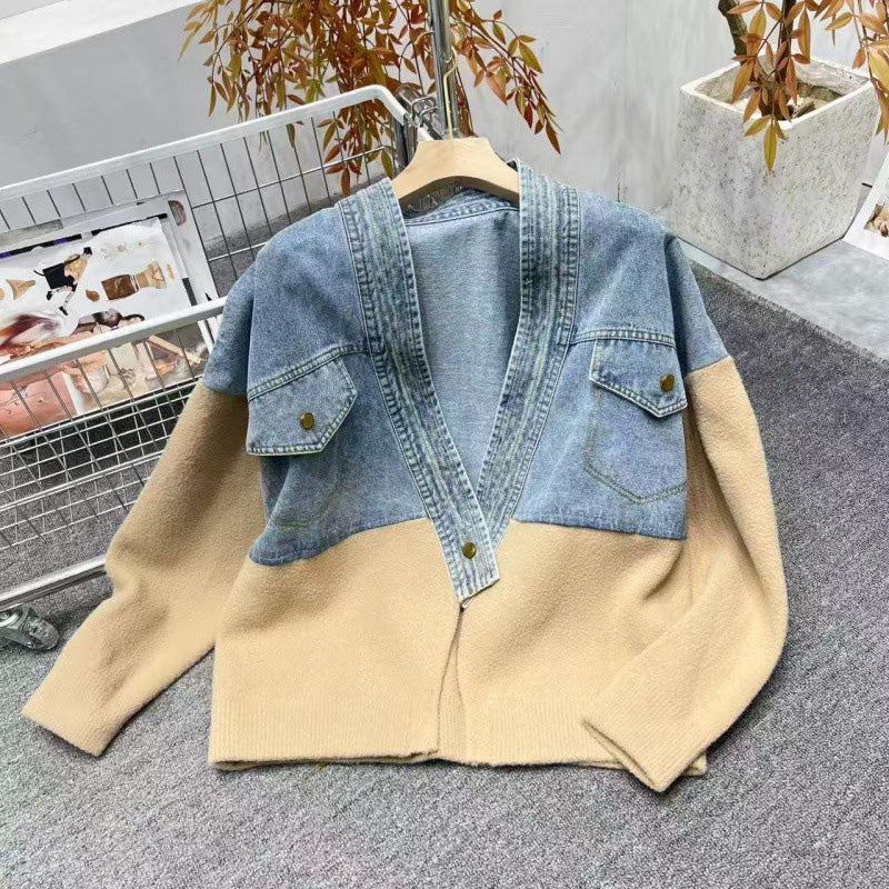 Stylische Frauen-Jacke mit Patchwork-Design und langen Ärmeln