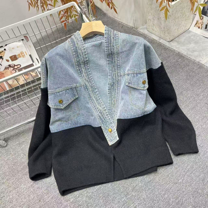 Stylische Frauen-Jacke mit Patchwork-Design und langen Ärmeln