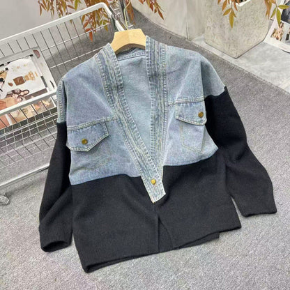 Stylische Frauen-Jacke mit Patchwork-Design und langen Ärmeln