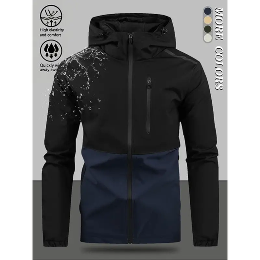 Winddichte Freizeit-Herrenjacke mit Kapuze und Color-Blocking