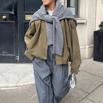 Damen-Pilotenjacke mit Veloursleder-Optik