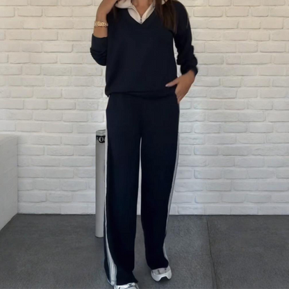 Damen-Set mit Langarm-Reversbluse und Hose