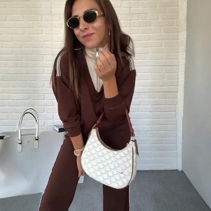 Damen-Set mit Langarm-Reversbluse und Hose