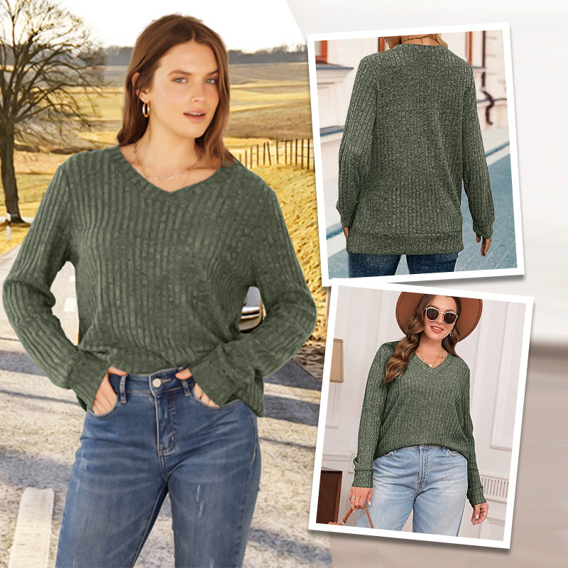 🔥Solange der Vorrat reicht 50% Rabatt!🎉Damen-Pullover mit V-Ausschnitt und langen Ärmeln in Uni-Farbe