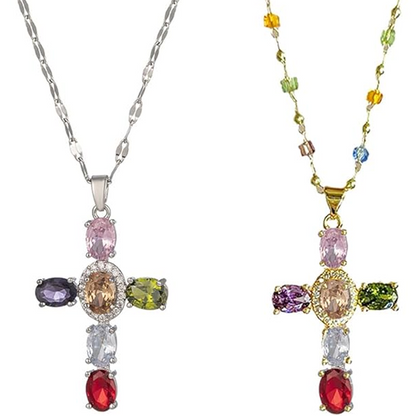 💖Farbenfrohe Strass-Kreuz-Anhänger Halsketten
